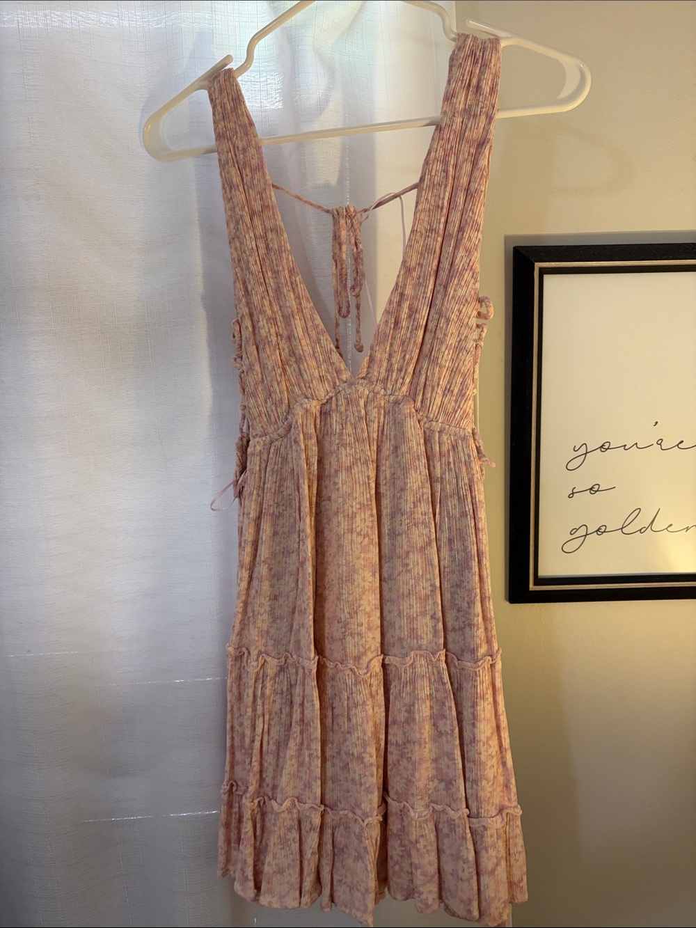 Tiered V-Neck Mini Dress in Soft Pink Floral